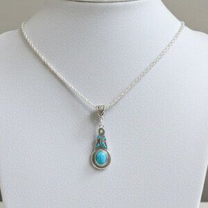 Turquoise Stone Blue Rhinestone Silver Adjustable Necklace